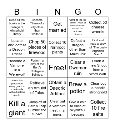 Skyrim Lockout Bingo Card