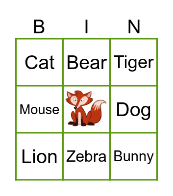 The Animals Bingo Card