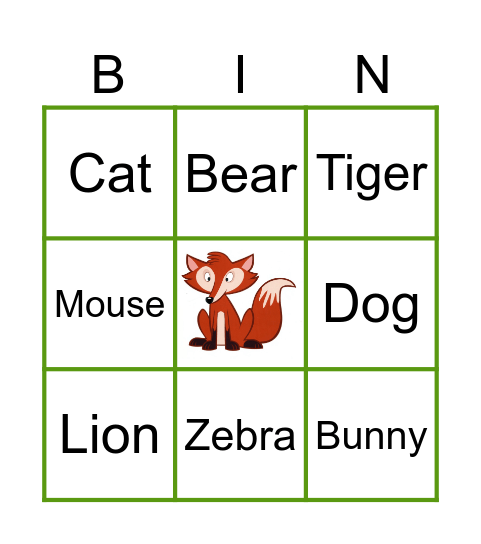 The Animals Bingo Card