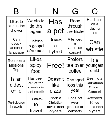 Single-Mingle Bingo Card