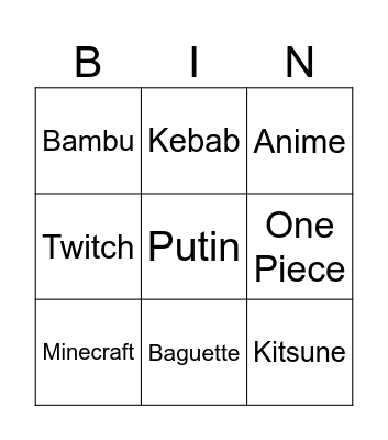 Infinity Craft Bingo Card