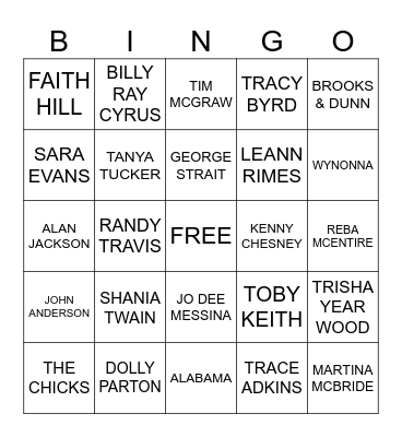90'S COUNTRY Bingo Card