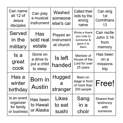 Find Someone Who: Complete entire card Bingo Card