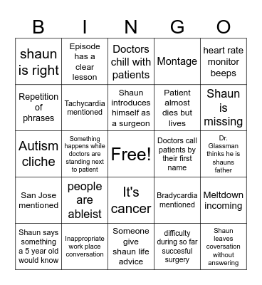The good doctor Bingo Card