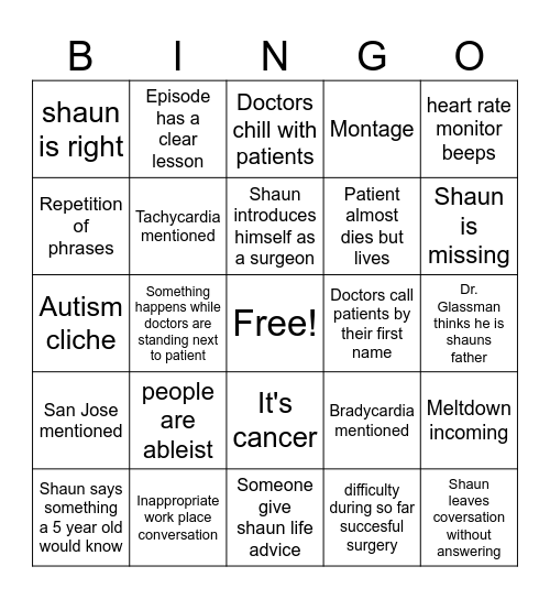 The good doctor Bingo Card