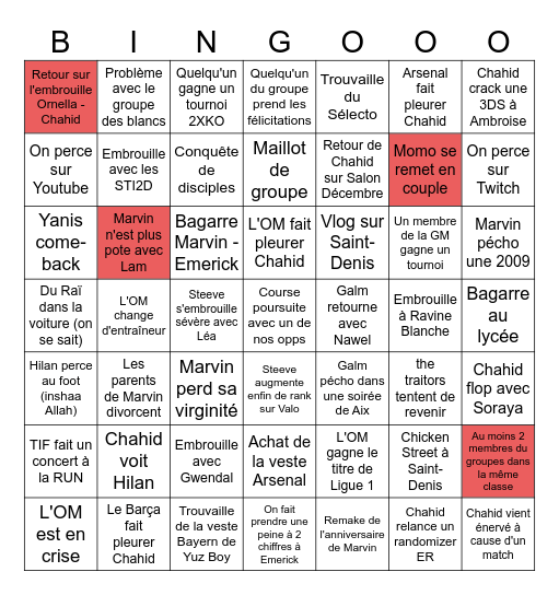 Bingo de l'année 2024-2025 Bingo Card