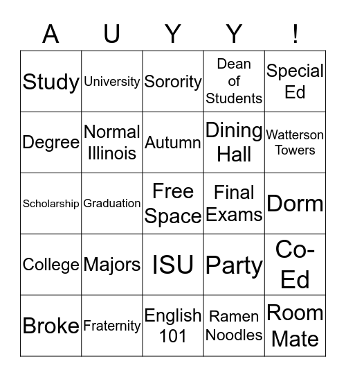 ILLINOIS STATE UNIVERSITY Bingo Card