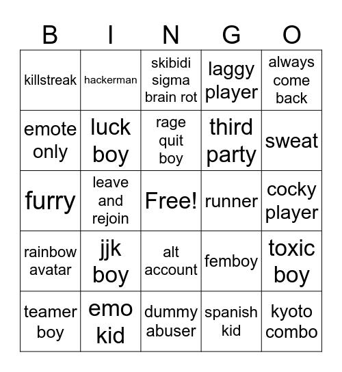 Untitled Bingo Card