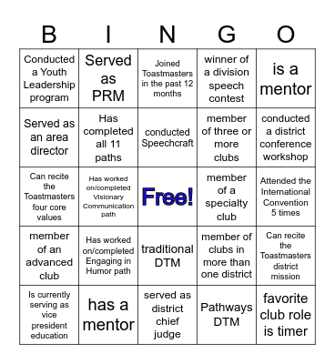Region 5 Toastmasters Bingo Card