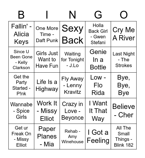 2000s Hits! Bingo Card