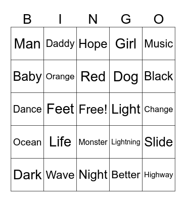 Song Lyrics Bingo Card