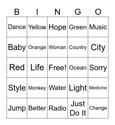 Song Lyrics Bingo Card