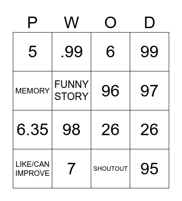 Untitled Bingo Card