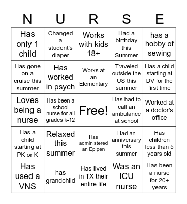 The School Nurse BINGO Card