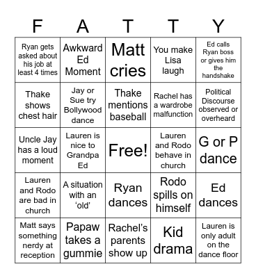 Wedding Bingo Card