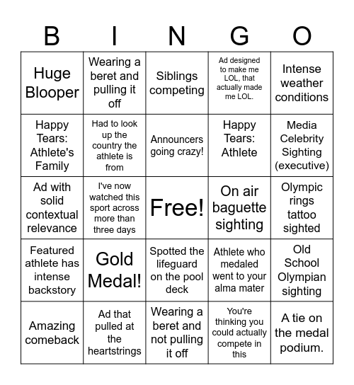 EDOlympics Bingo Card