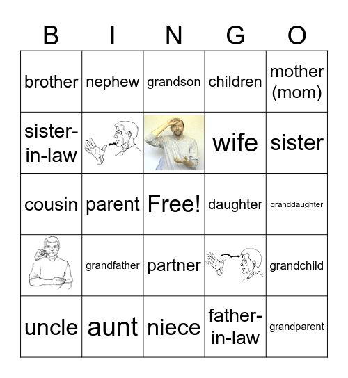 Family Members Bingo Card