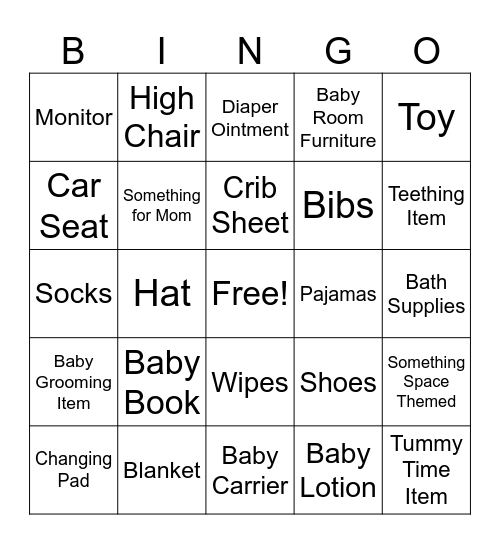 Baby Shower Bingo Card