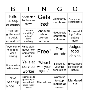 Dad Bingo Card