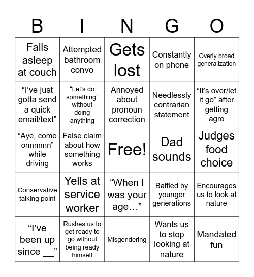 Dad Bingo Card