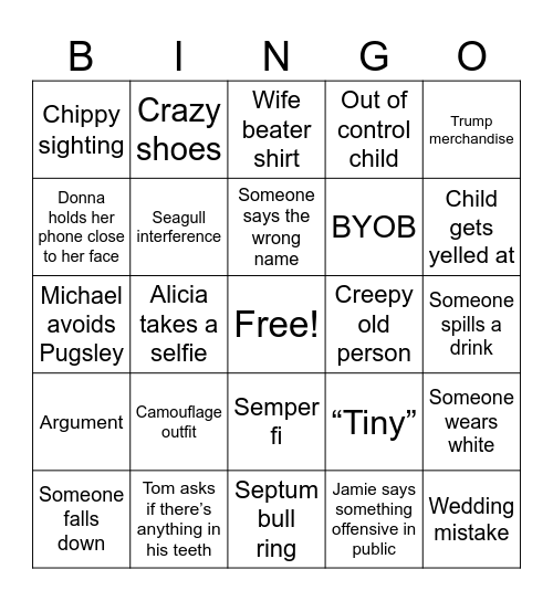 The Big Wedding Bingo Card