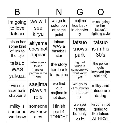 part 4 Bingo Card