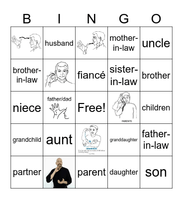 Family Members Bingo Card