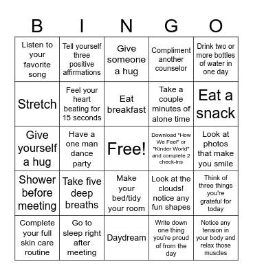 Self-Care Bingo Card