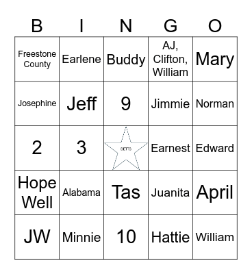 BETTS FAMILY Bingo Card