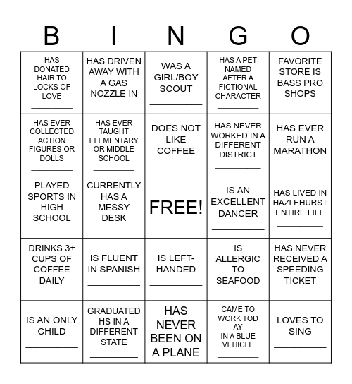 Employee Bingo Card Employee bingo card