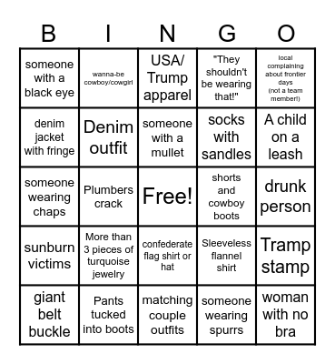 Frontier Days Bingo Card