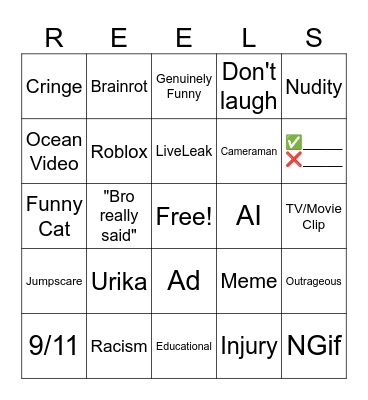 IG Reels Bingo Card