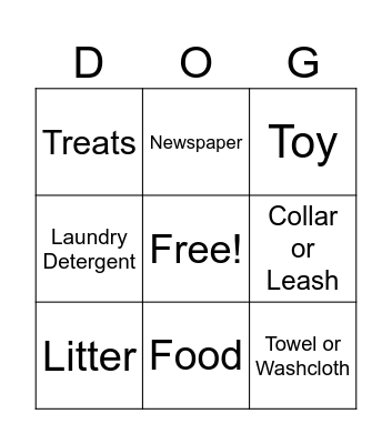 Animal Shelter Bingo Card
