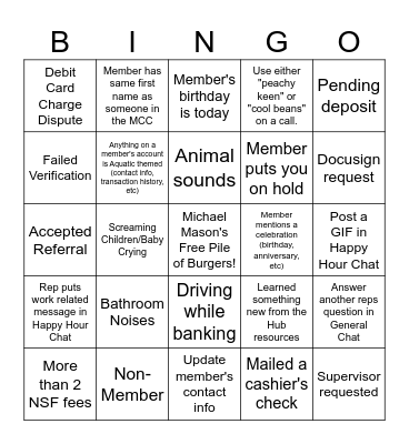 Call Center Bingo Card