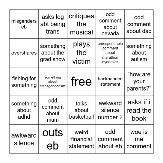 smith's dinner Bingo Card