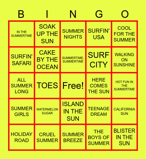 SUMMERTIME JAMS Bingo Card