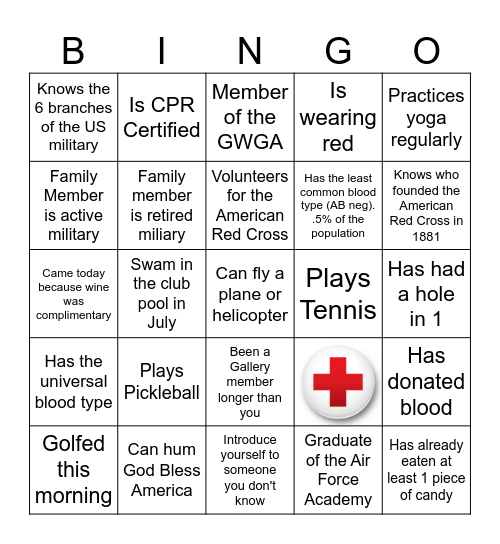 Cards for Heroes Networking Bingo Card