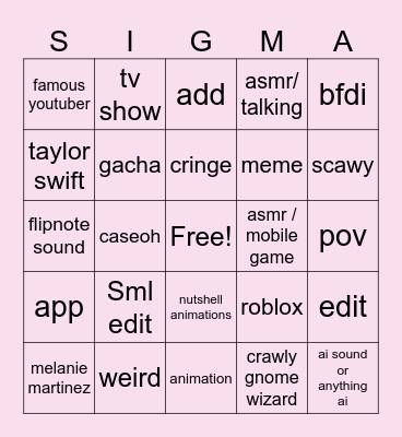 shorts Bingo Card