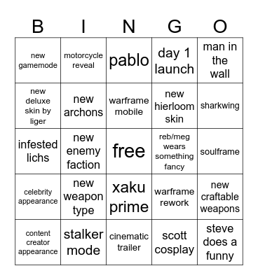 TennoCon 2024 Bingo Card