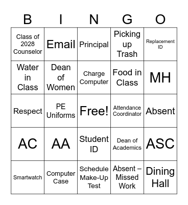 SJA Bingo! Bingo Card