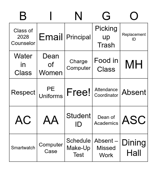 SJA Bingo! Bingo Card