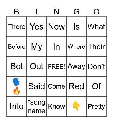 Sight Words Bingo Card