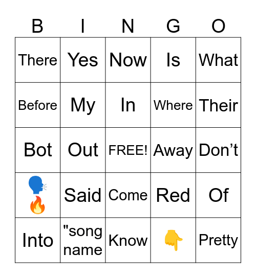 Sight Words Bingo Card