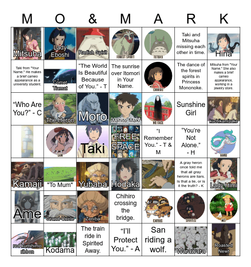 Studio Ghibli Bingo Card