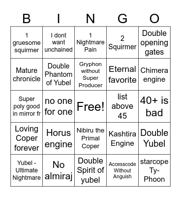 YUBEL v2 Bingo Card