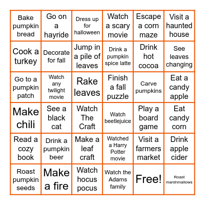 Fall Bingo! Bingo Card