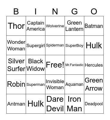 Superhero bingo  Bingo Card