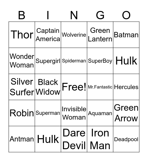 Superhero bingo  Bingo Card