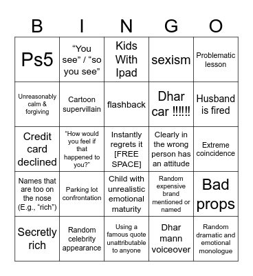 Dhar Mann Bingo Card