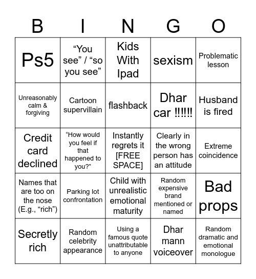 Dhar Mann Bingo Card